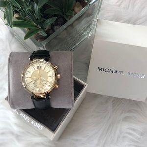 Sawyer Champagne Dial Black Leather Watch